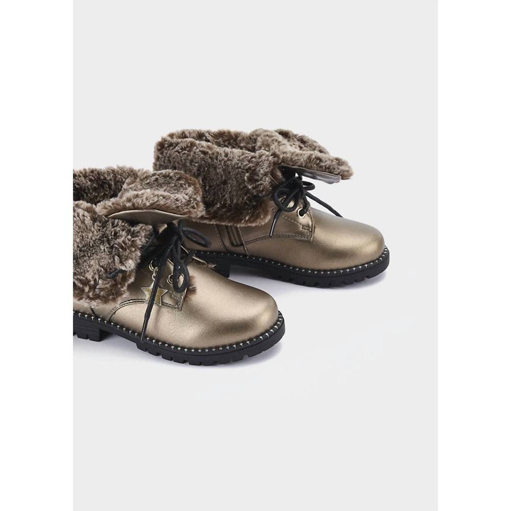 NEW MAYORAL faux fur lined biker boots bg in bronze